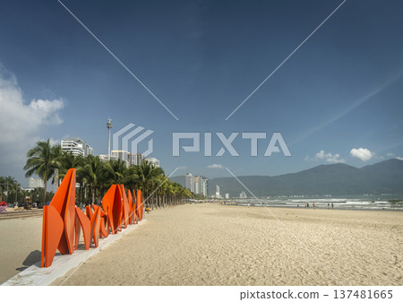 view of my khe beach tourist area in danang vietnam on sunny day view of my khe beach tourist area in danang vietnam on sunny day 137481665