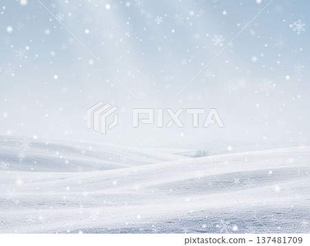 A snowy field landscape under a blue sky. A simple winter natural background (copy space) 137481709