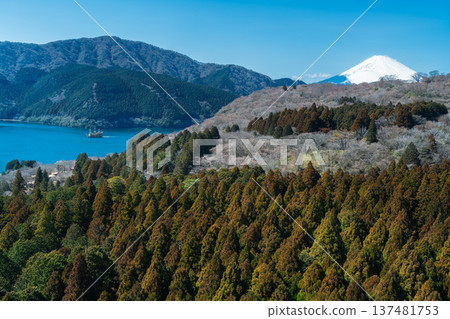 Spectacular views from the summit of Hakone Komagatake: Panoramic views of Mount Fuji and Lake Ashi 137481753