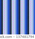 Seamless Vertical Stripe Pattern with Pink Floral Accents and Blue Tones 137481794