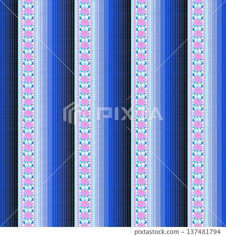 Seamless Vertical Stripe Pattern with Pink Floral Accents and Blue Tones Seamless Vertical Stripe Pattern with Pink Floral Accents and Blue Tones 137481794