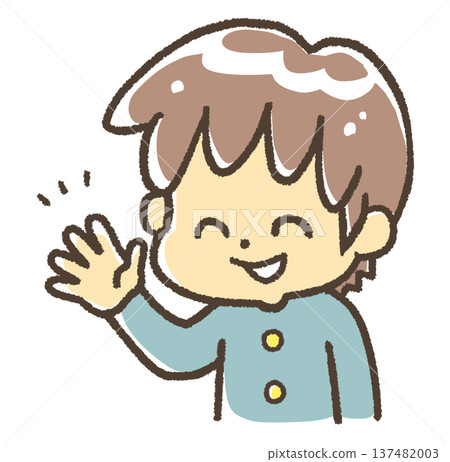 A boy in a school uniform with one hand open A boy in a school uniform with one hand open 137482003