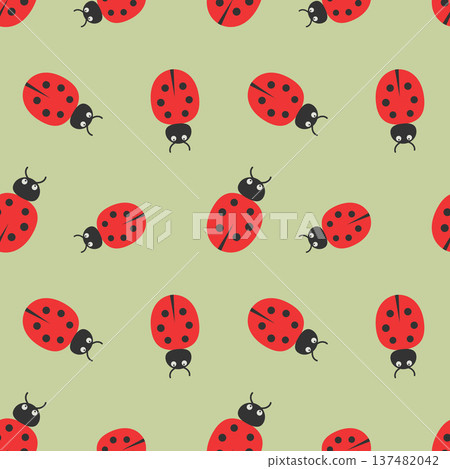 Pattern with ladybug insect on pastel warm green background. Pattern with ladybug insect on pastel warm green background. 137482042