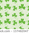 St. Patricks Day symbols. Shamrock or green clover leaf pattern, flat design background. Symbol of good luck.  137482047