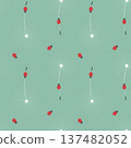 Ladybug on fluffy dandelion, summer fresh pattern on light turquoise background. 137482052