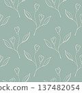Floral pastel pattern with light outline hand drawn images of plants. Minimalist design for wallpaper, fabrics, packaging, and graphic design. 137482054