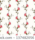 Pattern ornament blooming Convolvulus with pink buds. Bindweed flowers and branches are hand drawn on light background. 137482056