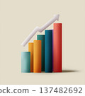 Colorful bar graph showing growth trend with upward arrow in a simple design 137482692