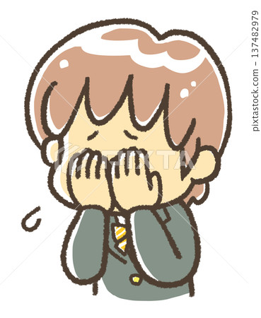 A girl in a blazer crying and covering her face with both hands A girl in a blazer crying and covering her face with both hands 137482979