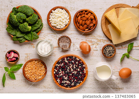 Products rich in calcium on dark background. 137483065