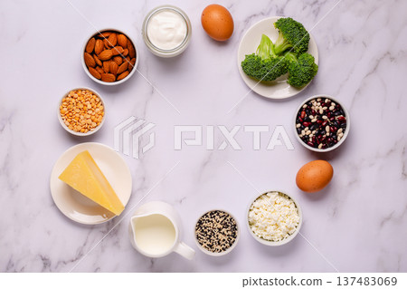 Products rich in calcium on dark background. 137483069
