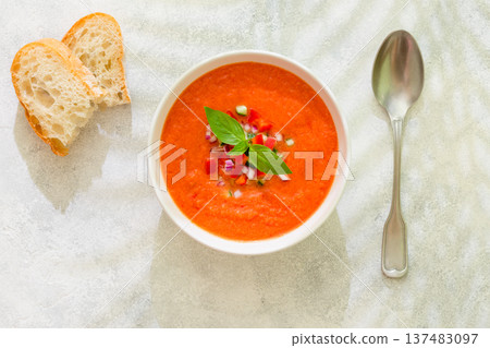 Gazpacho soup. Traditional spanish cold tomato soup. 137483097