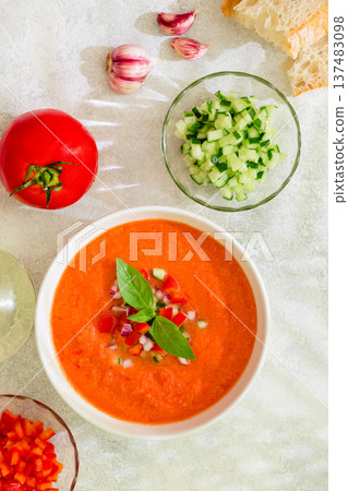 Gazpacho soup. Traditional spanish cold tomato soup. Gazpacho soup. Traditional spanish cold tomato soup. 137483098