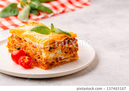 Traditional lasagna with bolognese sauce 137483187