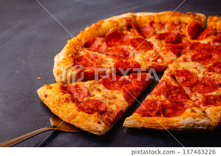 Hot homemade Pepperoni pizza Hot homemade Pepperoni pizza 137483226