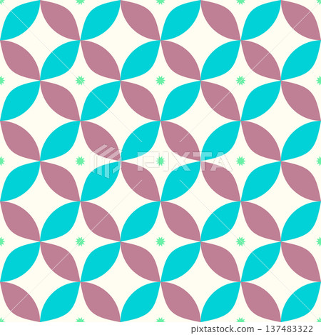 Seamless Retro Petal Pattern with Small Stars. Turquoise and Mauve Vector Background Seamless Pattern for Textile Print, Fabric, Wallpaper, Wrapping Paper and Surface Design 137483322