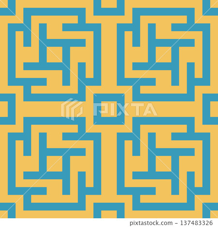 Seamless Geometric Labyrinth Pattern with Interlocking Lines. Yellow and Blue Vector Geometric Background Seamless Pattern for Textile Print, Fabric, Wallpaper, Wrapping Paper and Surface Design Seamless Geometric Labyrinth Pattern with Interlocking Lines. Yellow and Blue Vector Geometric Background Seamless Pattern for Textile Print, Fabric, Wallpaper, Wrapping Paper and Surface Design 137483326