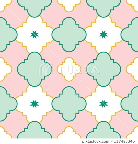Seamless Moroccan Trellis Pattern with Star Details. Pastel Pink Vector Background Seamless Pattern for Textile Print, Fabric, Wallpaper, Wrapping Paper and Surface Design Seamless Moroccan Trellis Pattern with Star Details. Pastel Pink Vector Background Seamless Pattern for Textile Print, Fabric, Wallpaper, Wrapping Paper and Surface Design 137483340