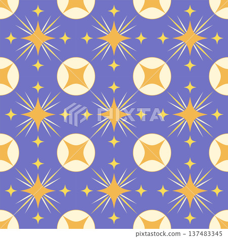 Seamless Retro Star Pattern with Circular Medallions. Blue and Gold Vector Background Seamless Pattern for Textile Print, Fabric, Wallpaper, Wrapping Paper and Surface Design Seamless Retro Star Pattern with Circular Medallions. Blue and Gold Vector Background Seamless Pattern for Textile Print, Fabric, Wallpaper, Wrapping Paper and Surface Design 137483345