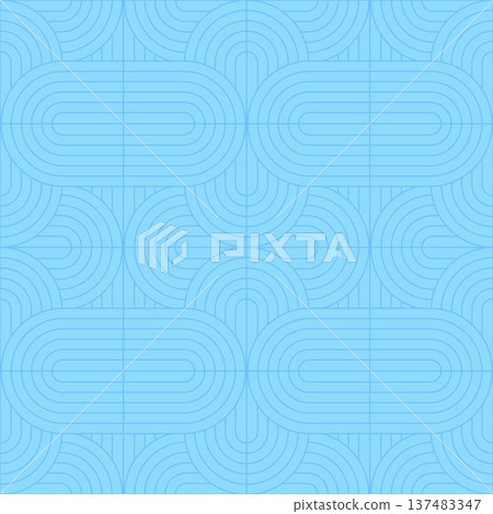 Seamless Linear Arch Pattern with Rounded Grid. Blue Vector Background Seamless Pattern for Textile Print, Fabric, Wallpaper, Wrapping Paper and Surface Design 137483347