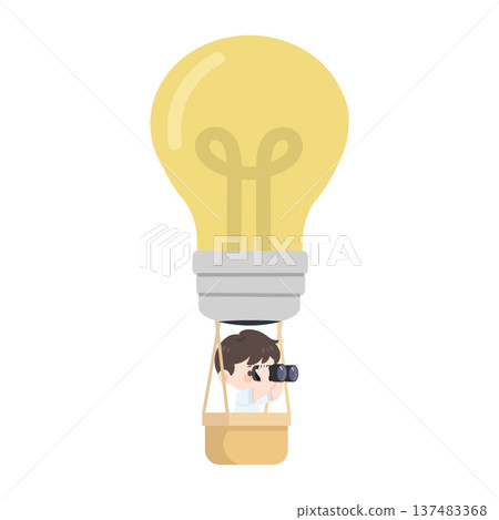 Boy Student With Binoculars In Light Bulb Hot Air Balloon Boy Student With Binoculars In Light Bulb Hot Air Balloon 137483368