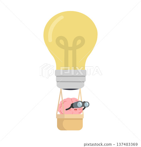 Brain With Binoculars Riding Light Bulb Hot Air Balloon Brain With Binoculars Riding Light Bulb Hot Air Balloon 137483369