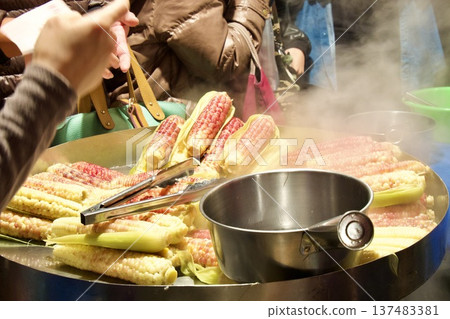 Corn for sale at a Taiwanese street stall Corn for sale at a Taiwanese street stall 137483381