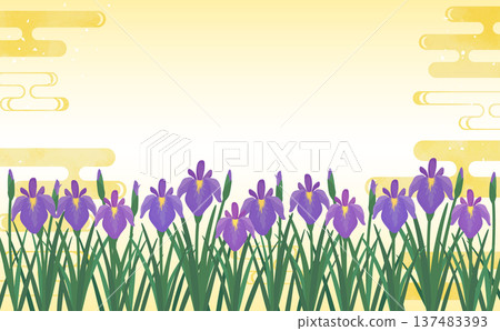 鳶尾花和金色日式圖案背景 2_水平 137483393