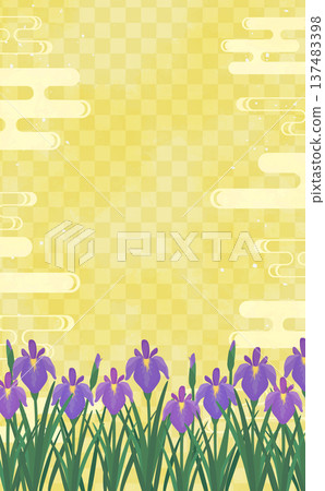 Iris and gold Japanese pattern background 4_Vertical Iris and gold Japanese pattern background 4_Vertical 137483398