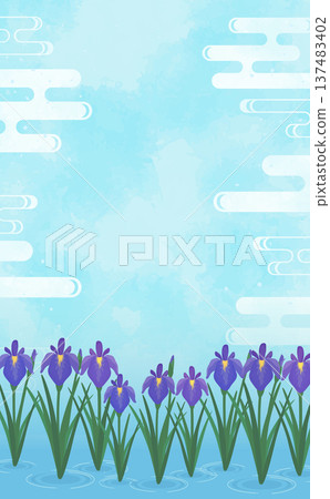 水中生長的鳶尾花背景 2_垂直 137483402