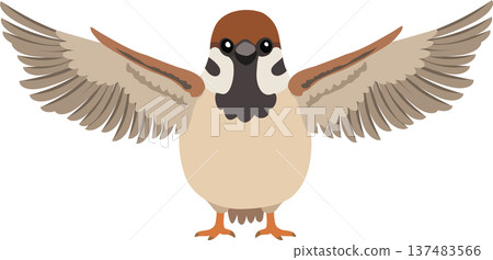 cute sparrow bird cartoon character wings spread .brown garden bird cute sparrow bird cartoon character wings spread .brown garden bird 137483566