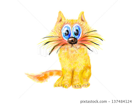 Playful fantasy cat creature with oversized whiskers and bright blue eyes on transparent background illustration for joyful children themes Playful fantasy cat creature with oversized whiskers and bright blue eyes on transparent background illustration for joyful children themes 137484124