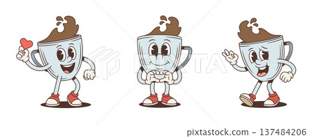 Lovely Coffee Cup Cartoon Character Mascot Vector Illustration Heart Gestures Poses Set Lovely Coffee Cup Cartoon Character Mascot Vector Illustration Heart Gestures Poses Set 137484206