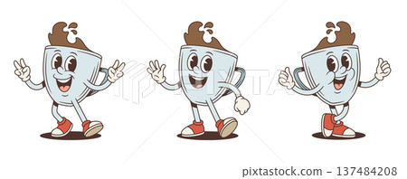 Friendly Coffee Cup Cartoon Character Vector Illustration Positive Gestures Poses Set Friendly Coffee Cup Cartoon Character Vector Illustration Positive Gestures Poses Set 137484208