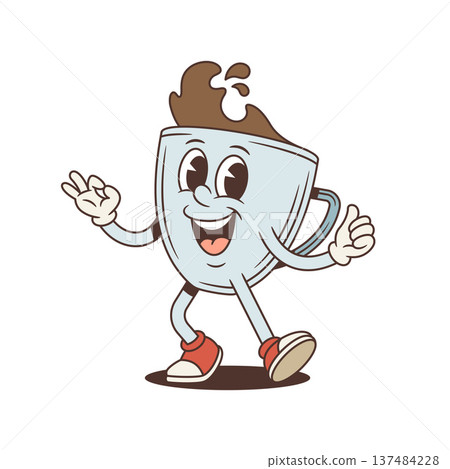 Walking Coffee Cup Mascot Ok And Thumbs Up Cartoon Character Vector Illustration 137484228