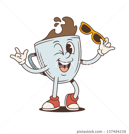 Cool Winking Coffee Cup Rocks On Retro Cartoon Character Vector Illustration Cool Winking Coffee Cup Rocks On Retro Cartoon Character Vector Illustration 137484238