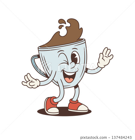 Winking Coffee Cup Shows Okay Sign Retro Cartoon Character Vector Illustration Winking Coffee Cup Shows Okay Sign Retro Cartoon Character Vector Illustration 137484243