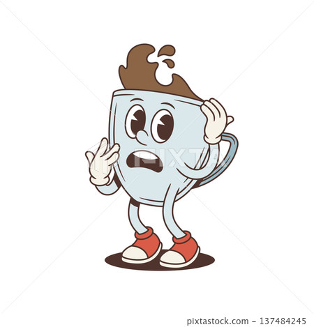Scared Coffee Cup Makes Finger Gun Gesture Retro Cartoon Character Vector Illustration Scared Coffee Cup Makes Finger Gun Gesture Retro Cartoon Character Vector Illustration 137484245