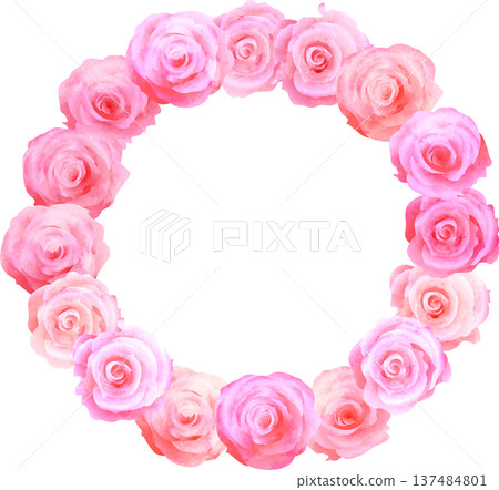 Pink rose round frame 137484801