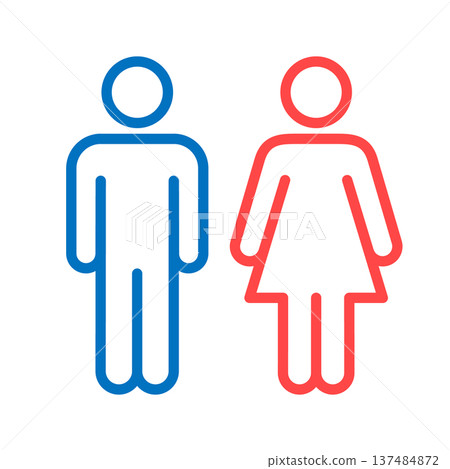 廁所、洗手間、男廁、女廁、簡筆畫彩色圖標 廁所、洗手間、男廁、女廁、簡筆畫彩色圖標 137484872
