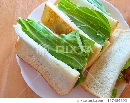 Home-cooked mixed sandwich with cabbage and croquette 137484893