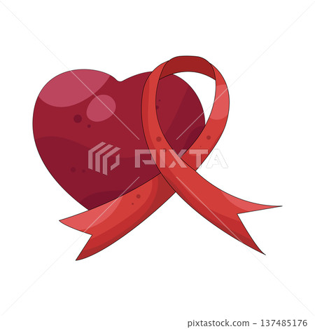 Illustration of red awareness ribbon  137485176