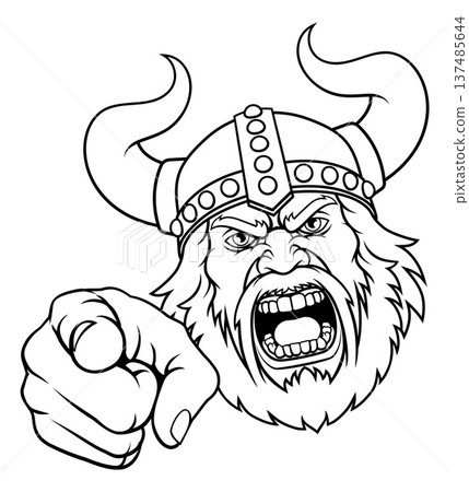 Viking Warrior Pointing Cartoon Mascot Viking Warrior Pointing Cartoon Mascot 137485644