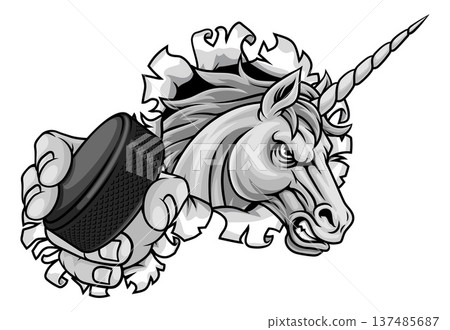 Unicorn Horse Stallion Ice Hockey Sports Mascot Unicorn Horse Stallion Ice Hockey Sports Mascot 137485687