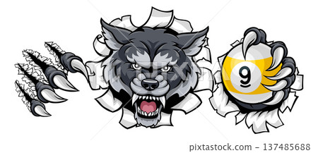Wolf and 9 Ball Nine Ball Pool Cartoon Mascot Wolf and 9 Ball Nine Ball Pool Cartoon Mascot 137485688