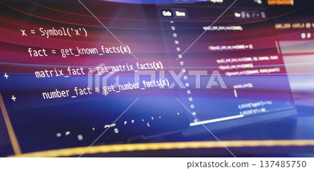 Abstract Neon Motion Blur Programming Interface with Source Code Lines and Futuristic Software Development Background 137485750