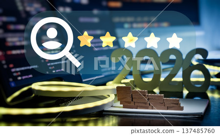User Rating and Review Search Interface with 2026 Tech Workspace, Coding Screens and Five Star Evaluation Concept User Rating and Review Search Interface with 2026 Tech Workspace, Coding Screens and Five Star Evaluation Concept 137485760