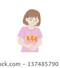 Hand-drawn style woman suffering from stomach pain 137485790