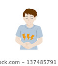 Hand-drawn style man suffering from stomach pain 137485791