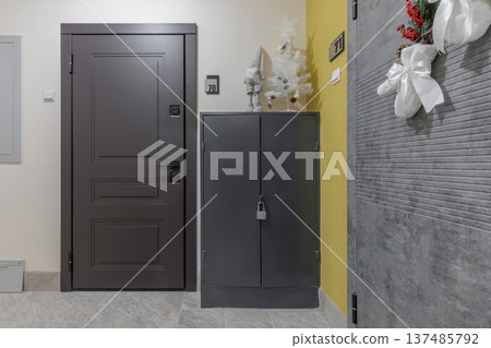 Modern Apartment Entrance Hallway with Festive Christmas Decor 137485792
